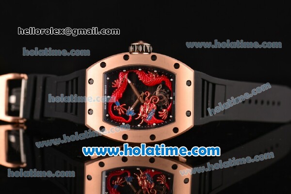 Richard Mille Tourbillon RM 057 Dragon Swiss ETA 2824 Automatic Rose Gold Case with Black Rubber Strap and Red Dragon Dial - Click Image to Close